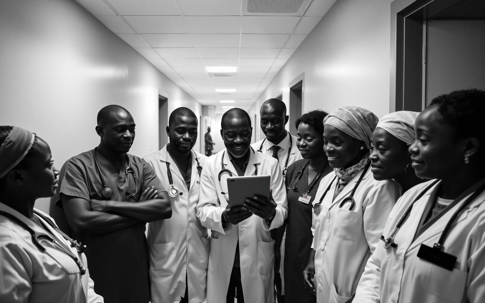 Nigerian medical team reviewing a patient chart together