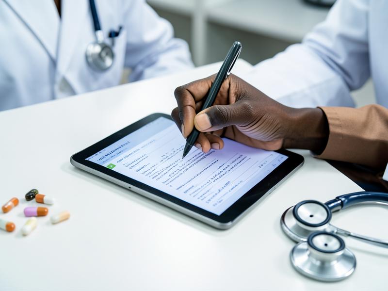 Doctor writing a digital prescription on a tablet