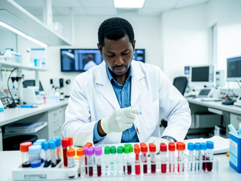Laboratory scientist handling blood samples
